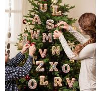 26 Gingerbread Alphabet Christmas Decorations, 2D Flat A To Z Letters Ornaments Christmas Tree Hanging Pendant,Christmas Tree Candy Cane Initial Letter Pendant Decorations (V)