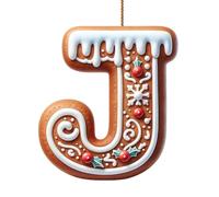 26 Gingerbread Alphabet Letter Ornaments, 2D Flat A To Z Letters - Christmas Tree Candy Cane Initial Letter Pendant for Diy Crafts, DIY Hanging Letters Ornaments for Christmas Tree Decorations (#J)