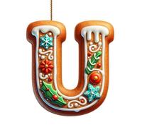 26 Gingerbread Alphabet Letter Ornaments, 2D Flat A To Z Letters - Christmas Tree Candy Cane Initial Letter Pendant for Diy Crafts, DIY Hanging Letters Ornaments for Christmas Tree Decorations (#U)