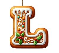 26 Gingerbread Alphabet Letter Ornaments, 2D Flat A To Z Letters - Christmas Tree Candy Cane Initial Letter Pendant for Diy Crafts, DIY Hanging Letters Ornaments for Christmas Tree Decorations (#l)