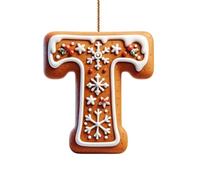 26 Gingerbread Alphabet Letter Ornaments, 2D Flat A To Z Letters - Christmas Tree Candy Cane Initial Letter Pendant for Diy Crafts, DIY Hanging Letters Ornaments for Christmas Tree Decorations (#T)