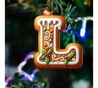 26 Gingerbread Alphabet Letter Ornaments, Christmas A to Z Letters - Xmas Tree Hanging Ornaments for DIY Crafts with Berries Pattern Mini Monogram Hanging Decorations for Party Gifts DIY Decor (L)
