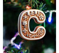 26 Gingerbread Alphabet Ornaments for Christmas Tree, Candy Cane Initial Letter Pendant with Berries Pattern, Mini Monogram Hanging Decorations, for Christmas Party Gifts DIY Decor (C)