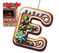 26 Gingerbread Alphabet Ornaments For Christmas Tree Candy Cane Initial Letter Pendant With Berries Pattern Christmas Ornaments Hanging Decorations For Decor