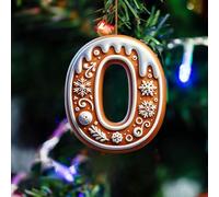 26 Gingerbread Alphabet Ornaments for Christmas Tree, Candy Cane Initial Letter Pendant with Berries Pattern, Mini Monogram Hanging Decorations, for Christmas Party Gifts DIY Decor (O)