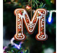 26 Gingerbread Alphabet Ornaments for Christmas Tree, Candy Cane Initial Letter Pendant with Berries Pattern, Mini Monogram Hanging Decorations, for Christmas Party Gifts DIY Decor (M)