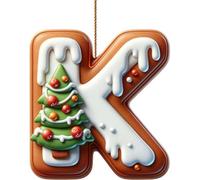 26 Gingerbread Alphabet Ornaments for Christmas Tree, Xmas Tree Hanging Pendant Decoration for Christmas Party Gifts DIY Decor (K)