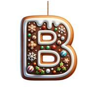 26 Gingerbread Letter Christmas Ornaments,2D A To Z Letters christmas hanging decorations,26 Initial Candy Cane Alphabet Pendant with Berries Pattern,Xmas Tree Hanging Ornaments for DIY Crafts (B)