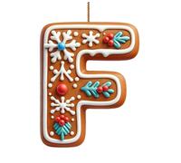 26 Gingerbread Letter Christmas Ornaments,2D A To Z Letters christmas hanging decorations,26 Initial Candy Cane Alphabet Pendant with Berries Pattern,Xmas Tree Hanging Ornaments for DIY Crafts (F)