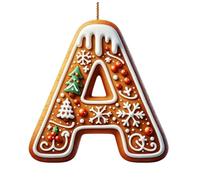 26 Gingerbread Letter Christmas Ornaments,2D A To Z Letters christmas hanging decorations,26 Initial Candy Cane Alphabet Pendant with Berries Pattern,Xmas Tree Hanging Ornaments for DIY Crafts (A)