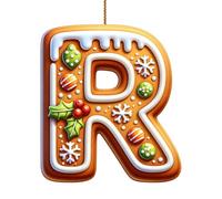 26 Gingerbread Letter Christmas Ornaments,2D A To Z Letters Christmas Hanging Decorations,26 Initial Candy Cane Alphabet Pendant with Berries Pattern,Xmas Tree Hanging Ornaments for DIY Crafts (R)