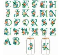 26 Green Turtle Leaf Letters Floral UV DTF Cup Wraps Transfer Waterproof Sticker for Glass Cups Furniture Craft DIY Crafts,Rub on Transfer Stickers for DIY Water Bottle Laptop Decal Wood Car