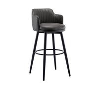 26" Height Gray Bar Chair with Low Back Swivel Bar Stools, Counter Height with Arms Kitchen Island Barstools, Leather 360° Pedal Chrome Upholstered Seat, for Bars, C