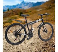 26 Inch Adult Folding Mountain Bike - 21 Speed MTB with Disc Brakes, High Carbon Steel Full Suspension, Adjustable Height