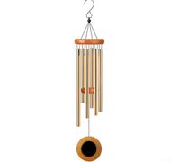 26 Inch Aluminum Wind Chime with Heart-Shaped Wind Catcher for Garden or Indoor Use, Six Tuned Tubes Deliver Consistent Soothing Sound in Air Movement (gold round)