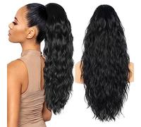 26 inch Black Ponytail Extension, Drawstring Ponytail for Women, Long Wavy Pony Tails Hair Extensions, Synthetic Hair Extensions Ponytail for Daily Use (Color: Black)