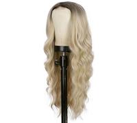 26-Inch Blonde Wig For White Women, Ombre Gold, Natural Waves, Center Part, High-Temperature Fiber, Easy To Install And Fits Various Face Shapes