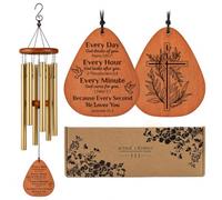 26 Inch Christian Inspirational Wind Chimes, Gold Aluminium Tube Memorial Windchime, Double-Sided Printed Pine Wood Pendant Religious Sympathy Home Decor Gift