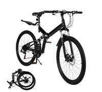 26 Inch Folding Mountain Bike 21 Speed Foldable Bicycle Adjustable Height MTB Bike Load Capacity 100Kg Dual Disc Brakes Reflector Lamp Folding Bicycle Full Suspension High Carbon Steel Mountain Bikes