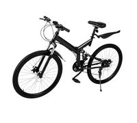 26 Inch Folding Mountain Bike 21 Speed Foldable Bike with Dual Disc Brakes Dual Suspension Carbon Steel Frame 21 Speed Adjustable Foldable Bicycle Two Reflector Lamps All Terrain Folding Bicycle