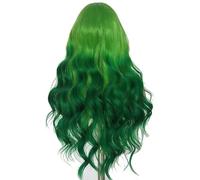 26-Inch Green Gradient Wig With Large Waves, Long Layered Wig With Curtain Bangs Synthetic Lace Front Wig, Density Natural Heat Resistant Hair Daily Use for Daily Party Use (green)