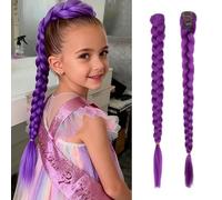 26 Inch Long Purple Braid Ponytail Extensions Pre Stretched Purple Hair Extensions for Braids Easy Clip in Ponytail for Cosplay Halloween (Purple A)