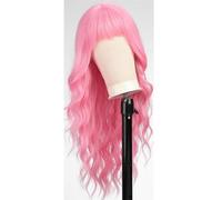 26 inch Long Wave Wigs with Bangs,Curly Wigs for Women Heat Resistant Synthetic Wig(Light Pink)
