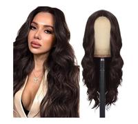 26 Inch Long Wavy Wig Glueless Middle Part Curly Synthetic Lace Wig for Cosplay Daily Use Adds Volume(Brown)