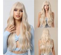 26 Inch Platinum Blonde Curly Wig With Bangs -Style Voluminous Synthetic Full Cap Hair, 280g, Daily Wear Fit All Face Shapes Skin Tones(C)