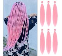 26 Inch Pre Stretched Braiding Hair，6 Packs Soft Yaki Texture EZ Braid for Box Braids Hot Water Setting Synthetic Fiber Hair Extensions（Pink）