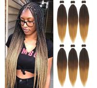 26 Inch Pre Stretched Braiding Hair，6 Packs Soft Yaki Texture EZ Braid for Box Braids Hot Water Setting Synthetic Fiber Hair Extensions（1B/30/27#）