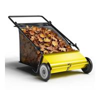 26 Inch Push Lawn Sweeper, 7Cu ft Heavy Duty Leaf Collector with 4 Spinning Brushes & Adjustable Height, Manual Garden Debris Cleaner for Yard