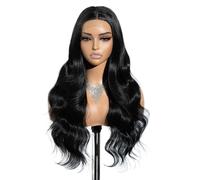 26 Inch Synthetic Lace Front Wigs for Women,Pre Plucked Body Wave Glueless Curly Wavy Wig,Natural Hairline Hair Fluffy and Natural(1B)