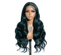 26 Inch Synthetic Lace Front Wigs for Women,Pre Plucked Body Wave Glueless Curly Wavy Wig,Natural Hairline Hair Fluffy and Natural(GREEN 3)