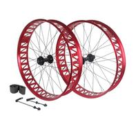 26 Inch X 4.0-4.9'' Fat Tire Bike Wheelset Disc Brake Front Rear Wheel 36H Aluminum Alloy Hollow Rim 135mm/190mm QR Hub For 7/8/9/10/11/12s Cassette Snow Beach Ebike(Red,26'' A pair)