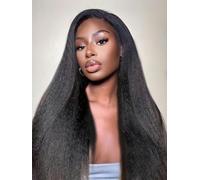26 Inch Yaki Straight Curly Half Wig Human Hair 220 Density 3 In 1 Seamless Flip Over Kinky Straight Wear And Go Glueless Headband Wig Human Hair with Drawstring For Women Comfortable Fit