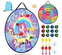 26 Inches Double-sided Foldable Kids Dart Board Set, Maomaoyu Velcro Dart Board for Party Garden Games for Kids with 12 Velcro Balls, Outdoor Toys & Presents for 5 6 7 8 9 10 11 Year Old Boys, Unicorn