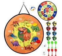 26 Inches Kids Dart Board Set, Foldable Dinosaur Theme Dartboard Double Sided Dartboards Indoor Outdoor Party Games Toys Gifts for 4 5 6 7 8 Year Old Boy Girl and Adult