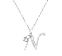 26 Initial Alphabet Shape Rhinestone Necklace For Women Necklaces A Z Silver Girls Chains for (N, One Size)