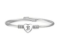 26 Initial Bangles for Women Silver Bangles Bracelet Letter Alphabet A-Z Cuff Bracelets Adjustable Jewellery Gift for Daughter Niece Sister Christmas Birthday Gifts Silver Heart Bangle (B)