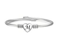 26 Initial Bangles for Women Silver Bangles Bracelet Letter Alphabet A-Z Cuff Bracelets Adjustable Jewellery Gift for Daughter Niece Sister Christmas Birthday Gifts Silver Heart Bangle (M)