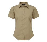 Premier Womens Short Sleeve Poplin Blouse / Plain Work Shirt (Khaki) - Size 26 UK