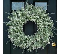 26'' Large Eucalyptus Wreath for Front Door, Porch- Artificial Eucalyptus and Lavender with Babys Breath Flowers Wreath for Home, Farmhouse Wall Decor- Spring, Summer, Fall, All Seasons (White-Green)