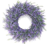 26" Lavender & Eucalyptus Wreath for Front Door, Porch, Window - Large Artificial Greenery Outdoor Wreath for Home, Farmhouse Decor - Spring, Summer, Fall, All Seasons (Purple)