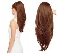 26" Layered Ponytail Extensions Invisible Drawstring Long Straight Fake Pony Tail Natural Soft Clip in Hairpiece Synthetic Heat Resistant (350# Brown)