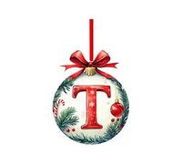 26 Letter Christmas Ball Tree Hanging Pendant -Christmas Letters Ornaments A-Z Ornament Letters Decorative DIY Hanging Letter Ornaments (T)