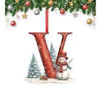 26 Letter Christmas Tree Decorate,Personalized Acrylic Letters Snowman Ornaments,Custom A to Z Hanging Christmas Pendant for Family Friends,for DIY Crafts Decorations, Home Party Festival Decor (V)