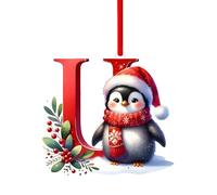26 Letter Christmas Tree Decoration,A To Z Alphabet Decorative Xmas Pendant Personalized Diy Baubles Penguin Letter Hanging Ornament (U)
