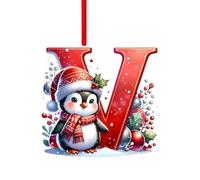 26 Letter Christmas Tree Decoration,A To Z Alphabet Decorative Xmas Pendant Personalized Diy Baubles Penguin Letter Hanging Ornament (V)
