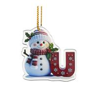26 Letter Christmas Tree Hanging Pendant,Snowman Snowflakes A-Z Ornament Letters Decorative,Christmas Alphabet Letter DIY Craft Ornaments (U)